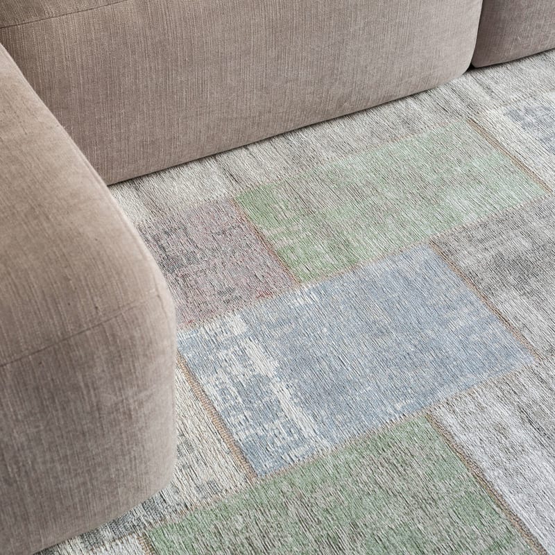 Enzo 92 - Ovaal Vintage patchwork vloerkleed in mix pastel tinten