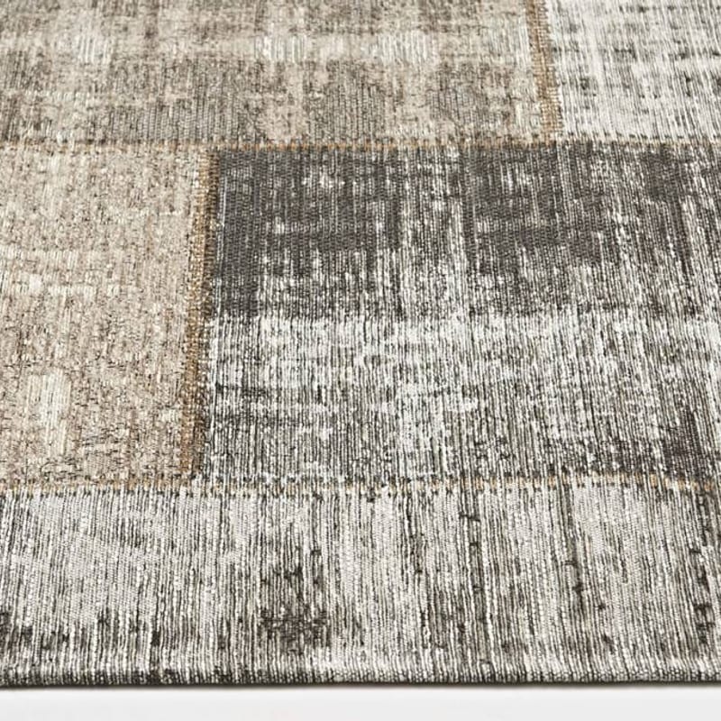 Enzo 16 - Ovaal Vintage patchwork vloerkleed met bruin/grijze garen