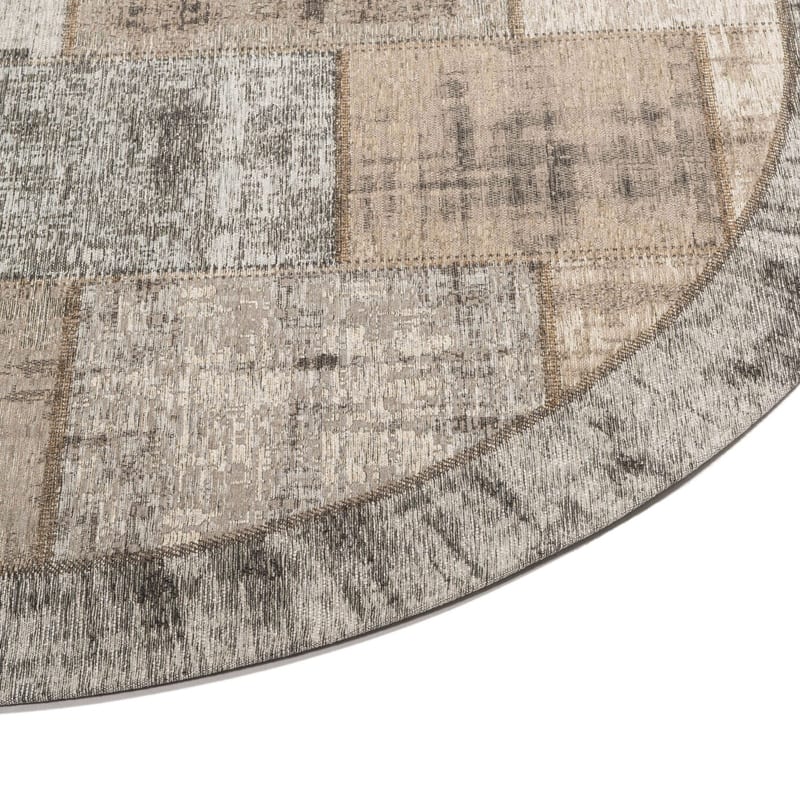 Enzo 16 - Ovaal Vintage patchwork vloerkleed met bruin/grijze garen
