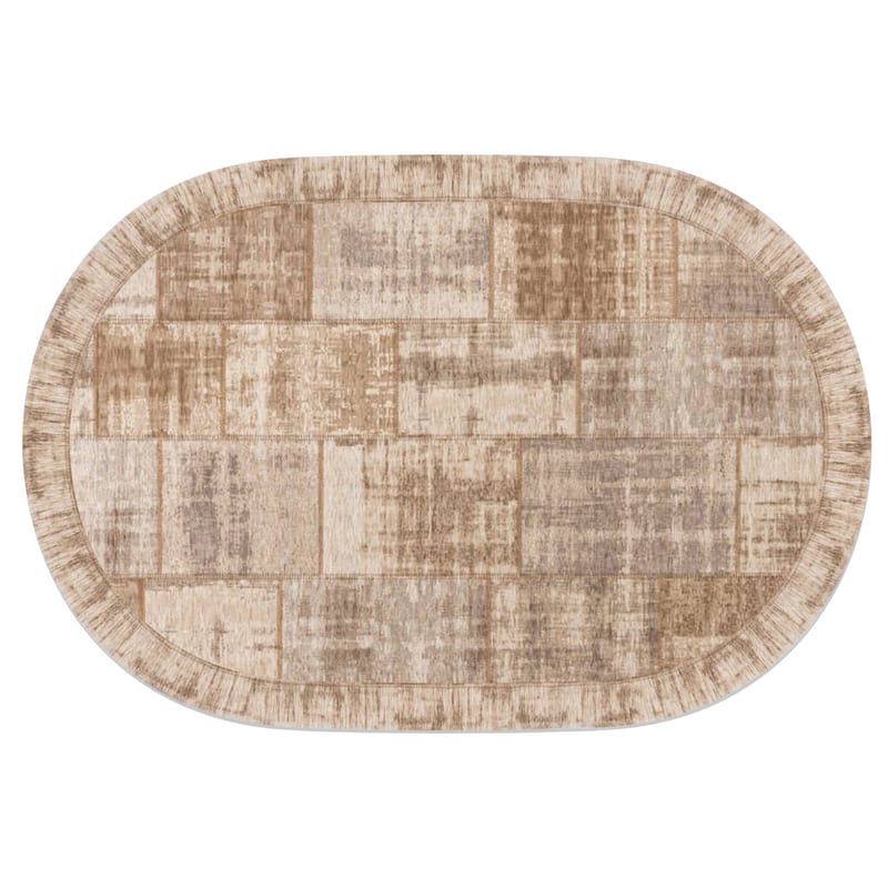 Enzo 12 - Ovaal Vintage patchwork vloerkleed in Licht bruin