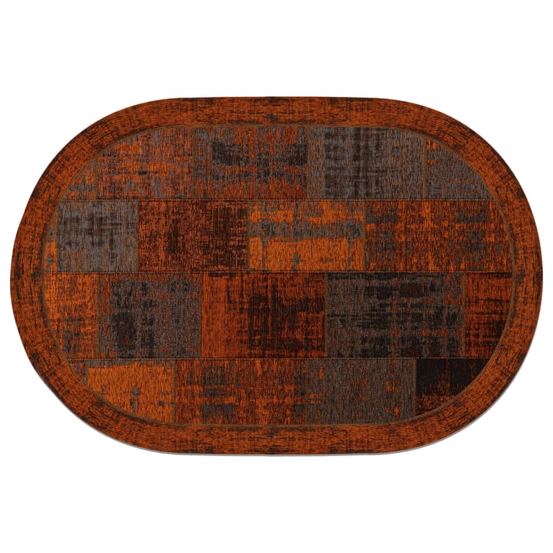 Enzo 65 - Ovaal Vintage patchwork vloerkleed in Terra Brique kleurstelling