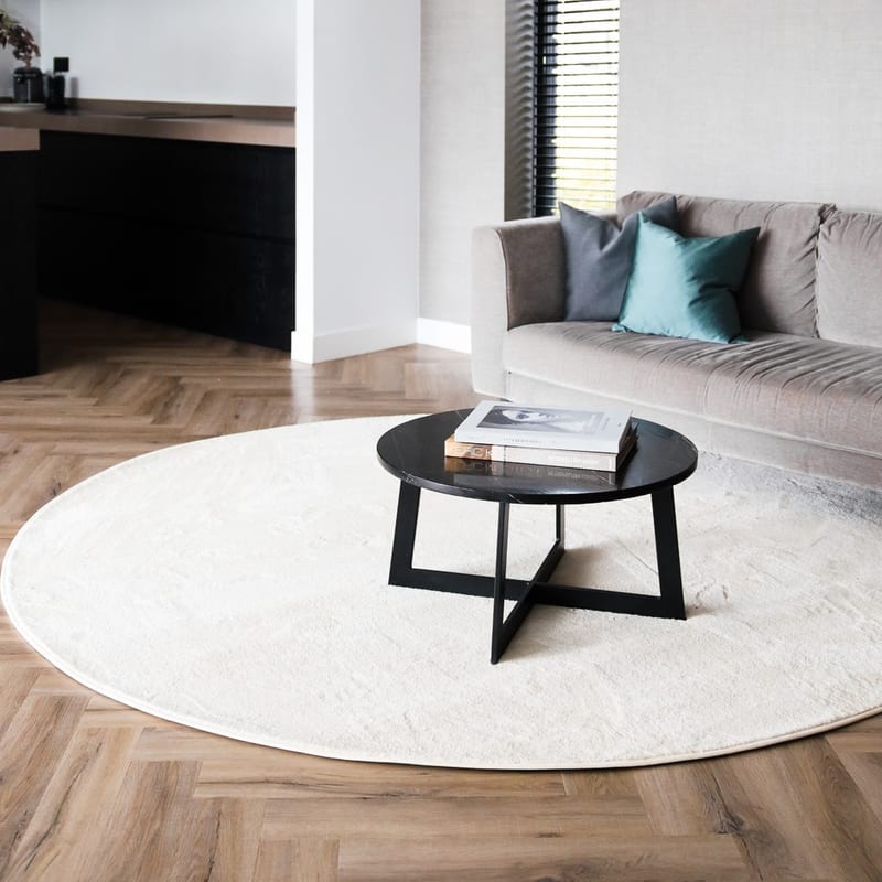 Frisco 11 - Rond effen vloerkleed in ivory white 