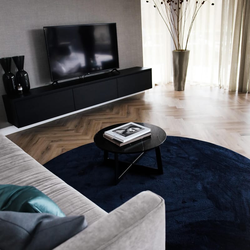 Frisco 35 - Rond effen vloerkleed in dark blue