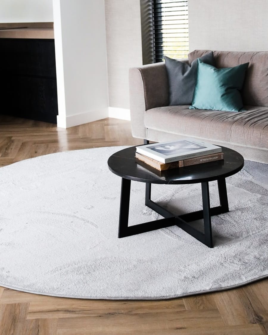 Frisco 21 - Rond effen vloerkleed in chalk grey