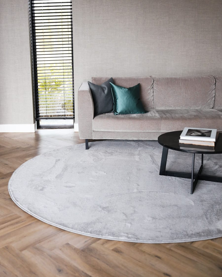 Frisco 21 - Rond effen vloerkleed in chalk grey