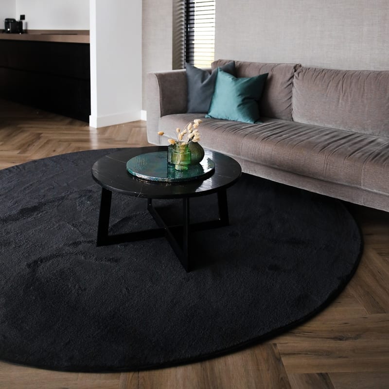 Frisco 25 - Rond effen vloerkleed in carbon black