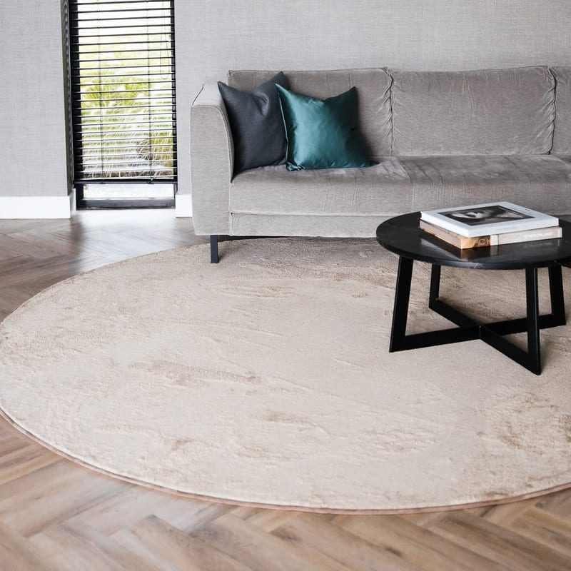 Frisco 12 - Rond effen vloerkleed in beige/zand