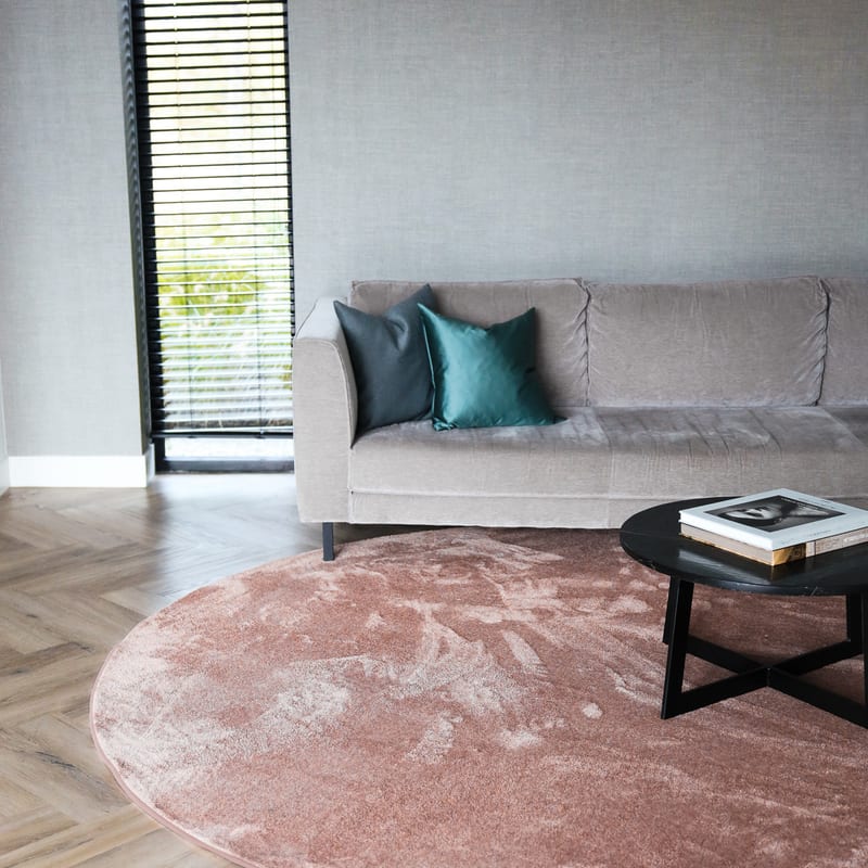 Frisco 41 - Rond effen vloerkleed in soft pink