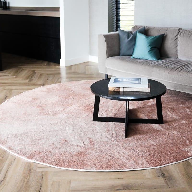 Frisco 41 - Rond effen vloerkleed in soft pink