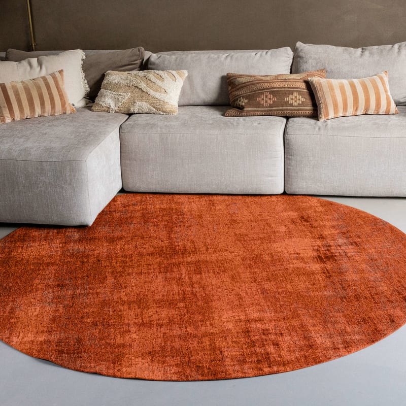 Réal 63 - Rond Vintage vloerkleed in oranje / bruin
