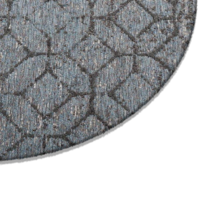 Noma 31 - Rond geometrisch vloerkleed in pastelblauw met donkergrijze lijnen