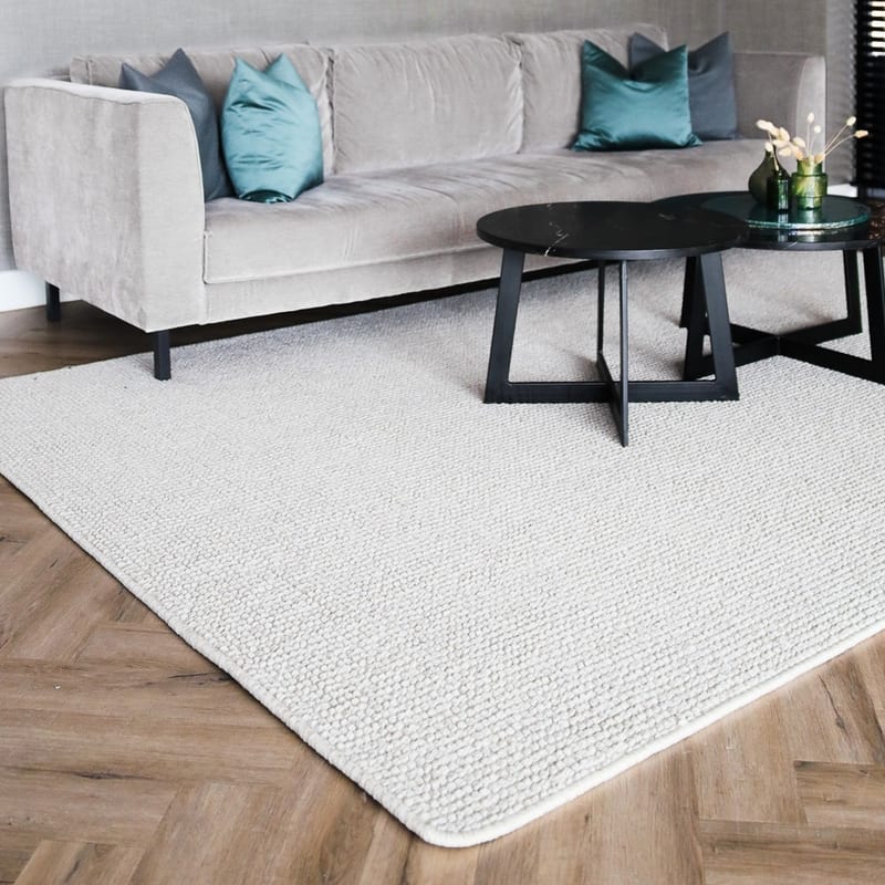 Natural Life 11 Wit - Vloerkleed wollen look met noppenstructuur