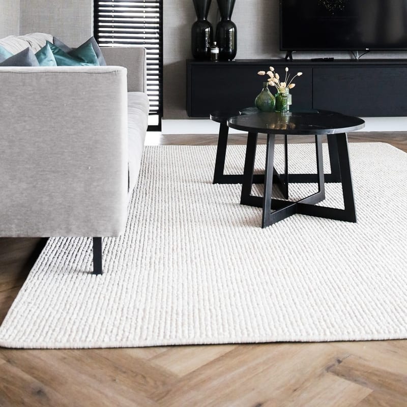 Natural Life 11 Wit - Vloerkleed wollen look met noppenstructuur