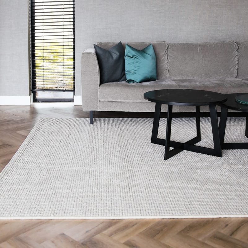 Natural Life 11 Wit - Vloerkleed wollen look met noppenstructuur
