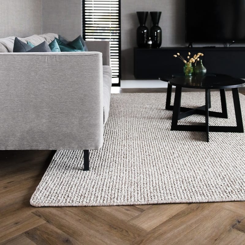 Natural Life 18 Wit/Bruin - Vloerkleed wollen look met noppenstructuur