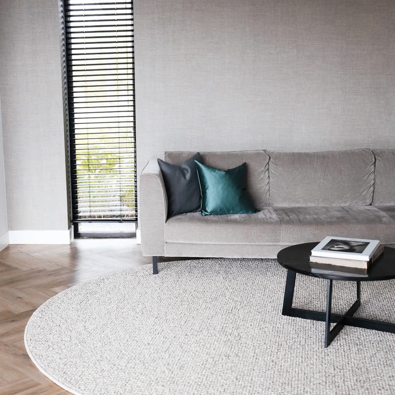 Natural Life 18 Wit/Bruin - Rond vloerkleed wollen look met noppenstructuur