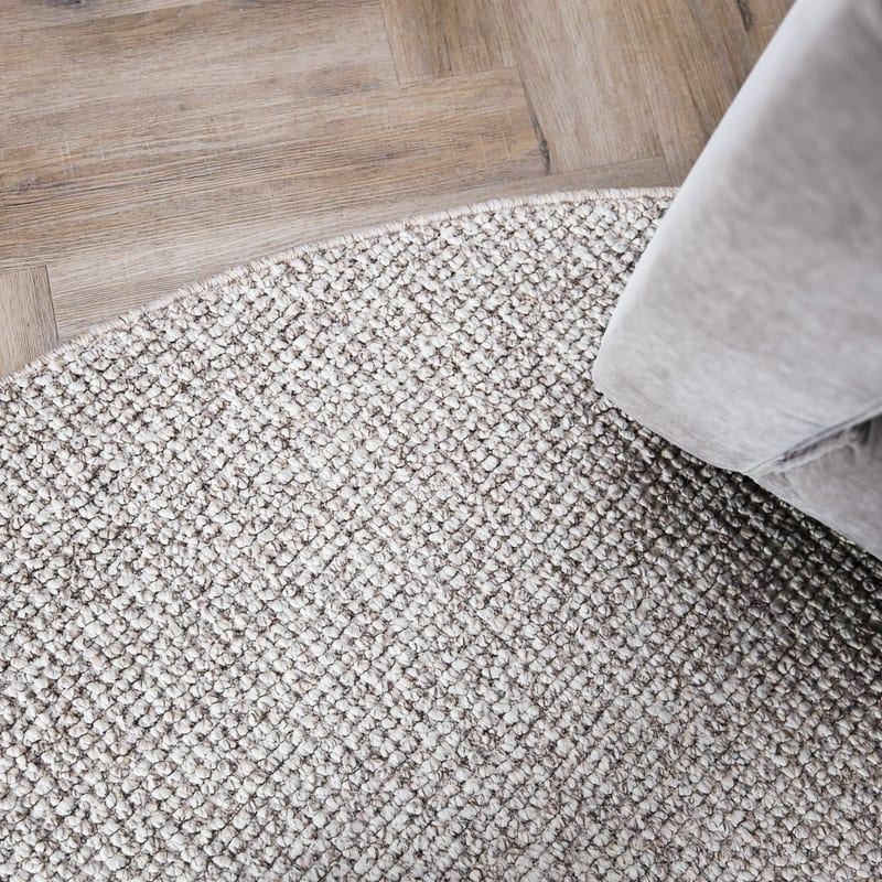 Natural Life 18 Wit/Bruin - Rond vloerkleed wollen look met noppenstructuur