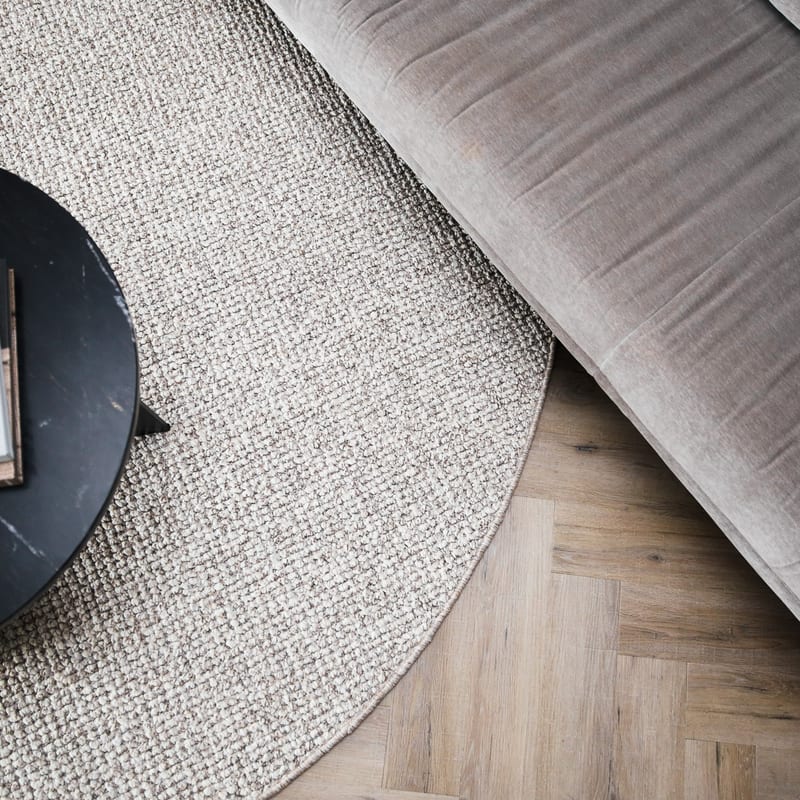 Natural Life 18 Wit/Bruin - Rond vloerkleed wollen look met noppenstructuur