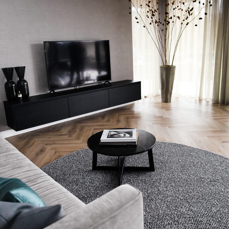 Natural Life 21 Donkergrijs - Rond vloerkleed wollen look met noppenstructuur