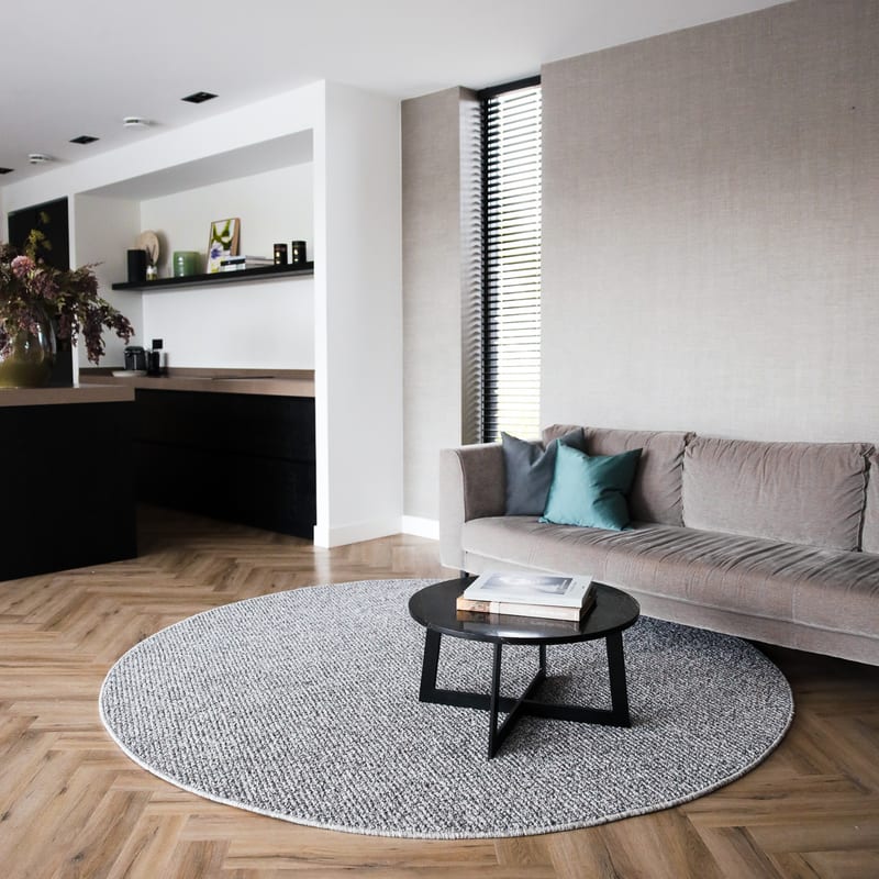 Natural Life 22 Grijze mix - Rond vloerkleed wollen look met noppenstructuur