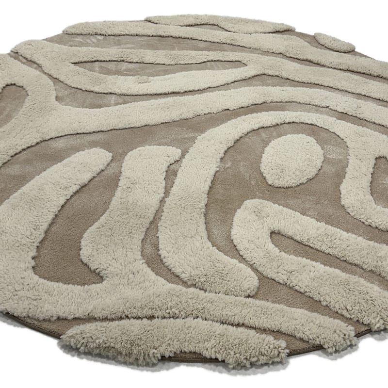 Brera 12 - Rond carved vloerkleed met patroon in crème
