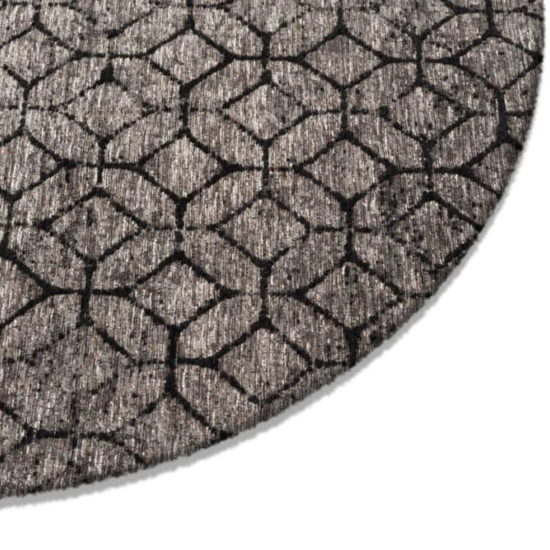 Noma 23 - Rond geometrisch vloerkleed in steengrijs met zwarte lijnen