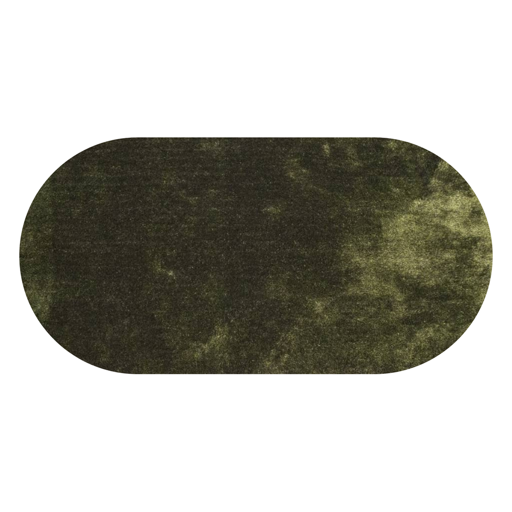 Ross 55 - Hoogpolig ovaal vloerkleed in antraciet/groene kleursamenstelling