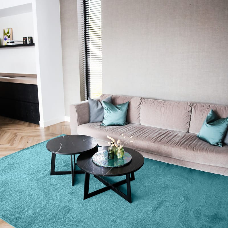 Frisco 32 - Zacht effen vloerkleed in turquoise