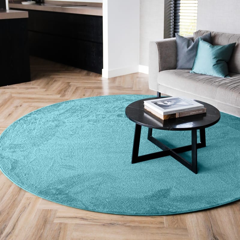 Frisco 32 - Rond effen vloerkleed in turquoise