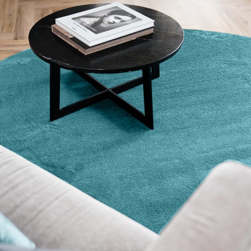 Frisco 32 - Rond effen vloerkleed in turquoise