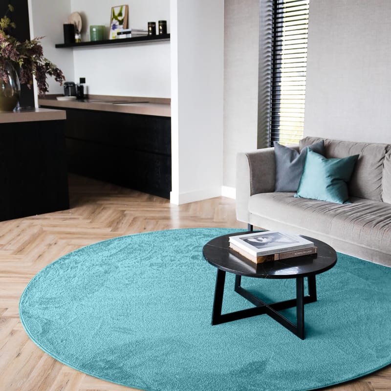 Frisco 32 - Rond effen vloerkleed in turquoise