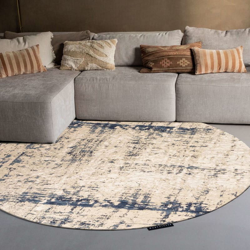 Prosper 37 Indigo Grey- Rond vloerkleed Mart Visser