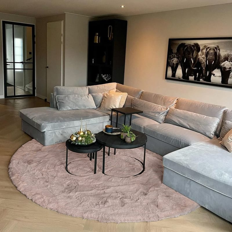 Hampton Mauve Grey 13 - Rond hoogpolig vloerkleed 