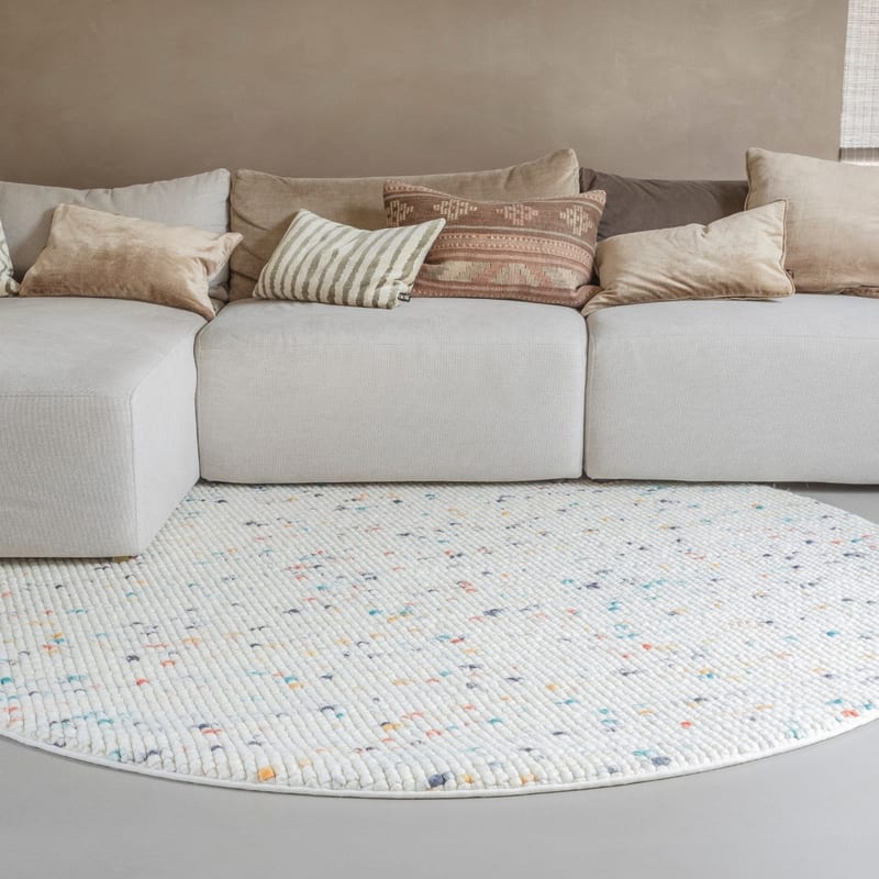 Beach Life 95 - Rond Wollen vloerkleed in Multi/Witte kleurstelling
