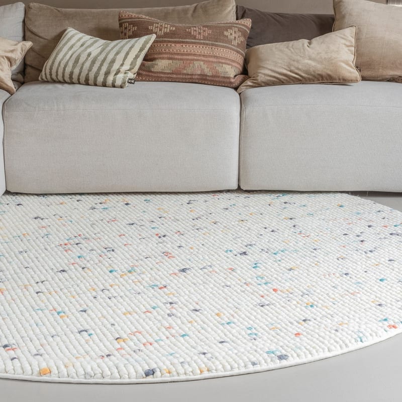 Beach Life 95 - Rond Wollen vloerkleed in Multi/Witte kleurstelling