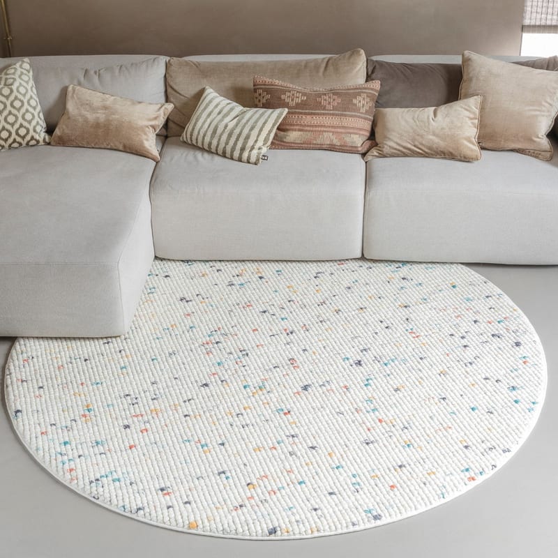 Beach Life 95 - Rond Wollen vloerkleed in Multi/Witte kleurstelling