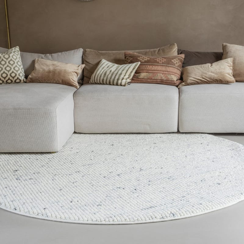 Beach Life 20 - Rond Wollen vloerkleed in Wit-Marmeren kleurstelling