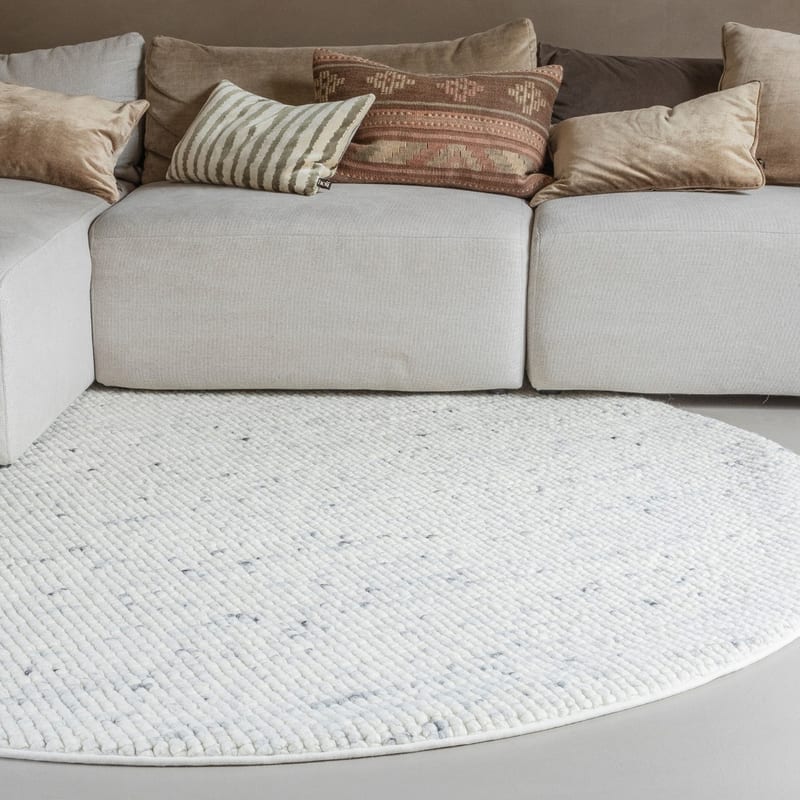 Beach Life 20 - Rond Wollen vloerkleed in Wit-Marmeren kleurstelling