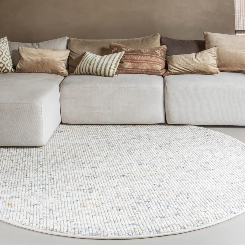 Beach Life 16 - Rond Wollen vloerkleed in Beige-Mix kleursamenstelling