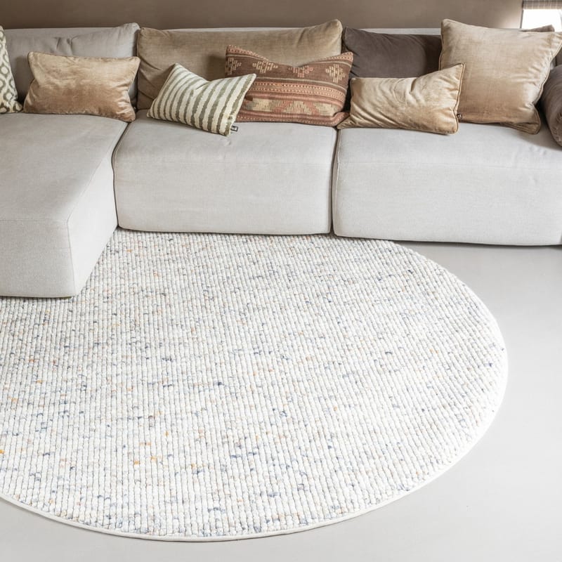 Beach Life 16 - Rond Wollen vloerkleed in Beige-Mix kleursamenstelling