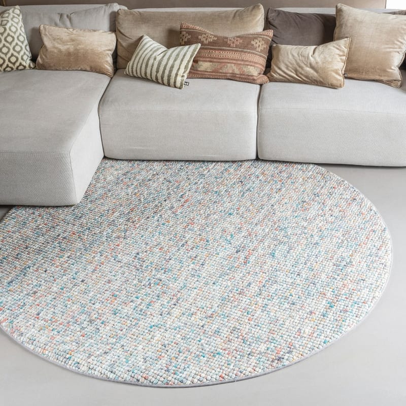 Beach Life 95 - Rond Wollen vloerkleed in Grijs/Multi kleurstelling