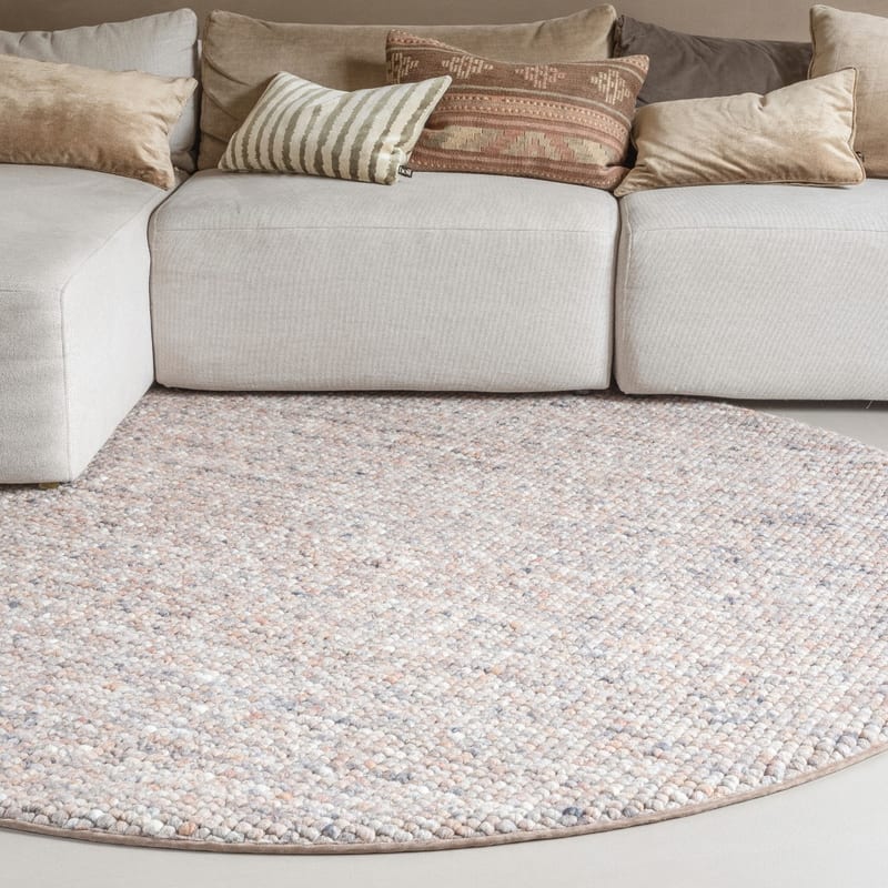 Beach Life 93 - Rond Wollen vloerkleed in Beige/ soft pink