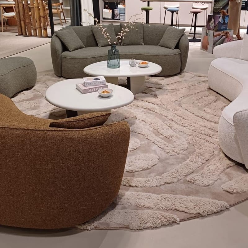 Brera 12 - Rond carved vloerkleed met patroon in crème