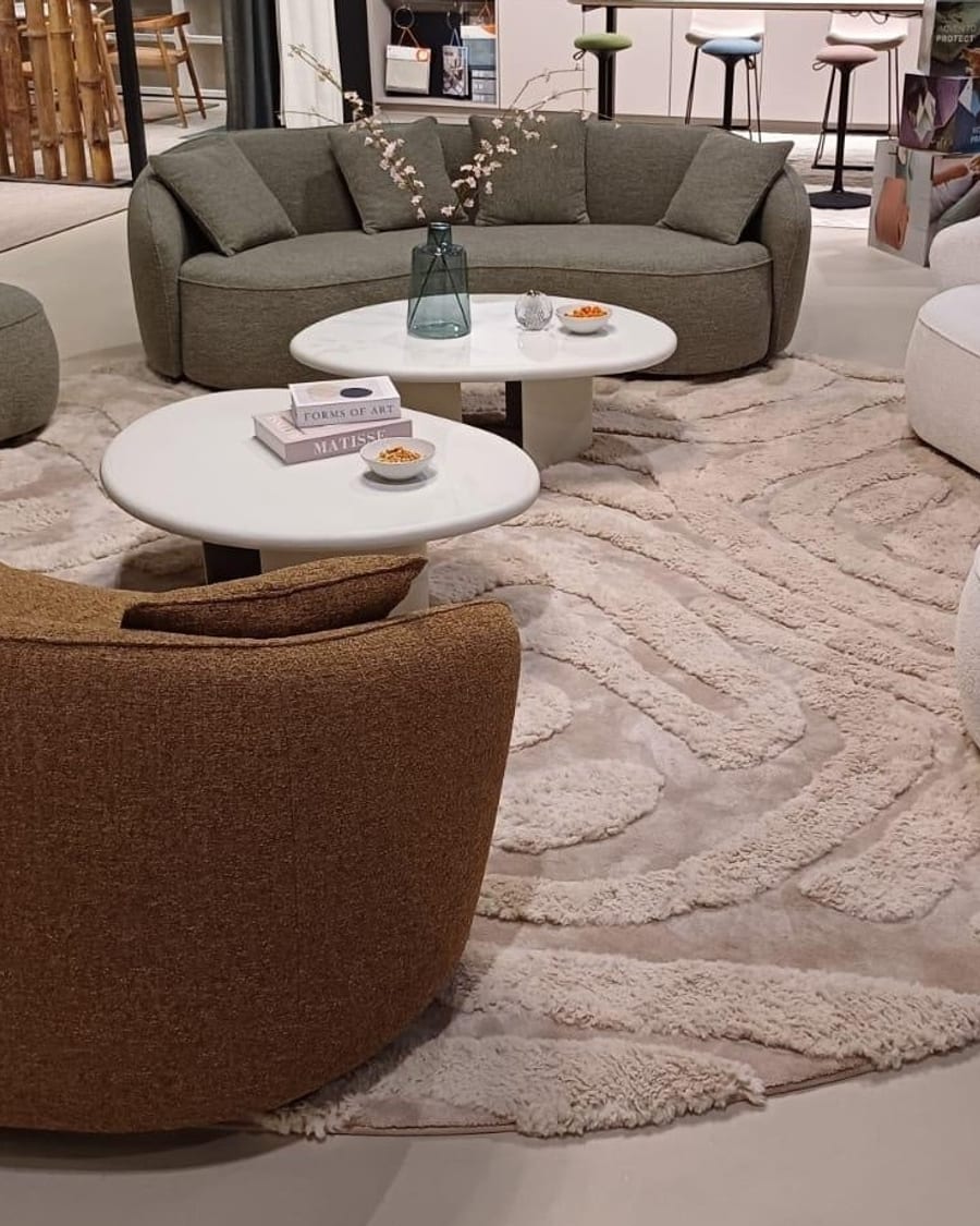 Brera 12 - Rond carved vloerkleed met patroon in crème