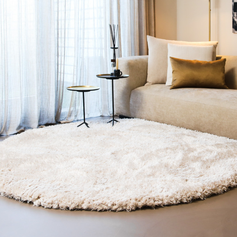 Lima 12 - Hoogpolig Rond Vloerkleed in Beige