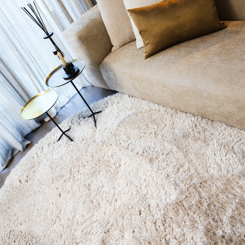 Lima 12 - Hoogpolig Rond Vloerkleed in Beige
