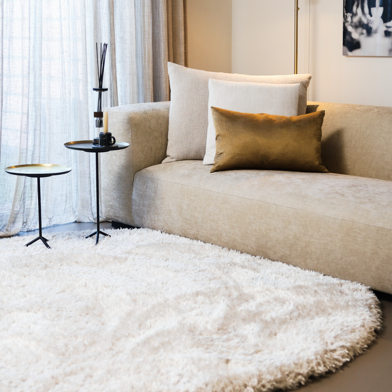 Lima 12 - Hoogpolig Rond Vloerkleed in Beige
