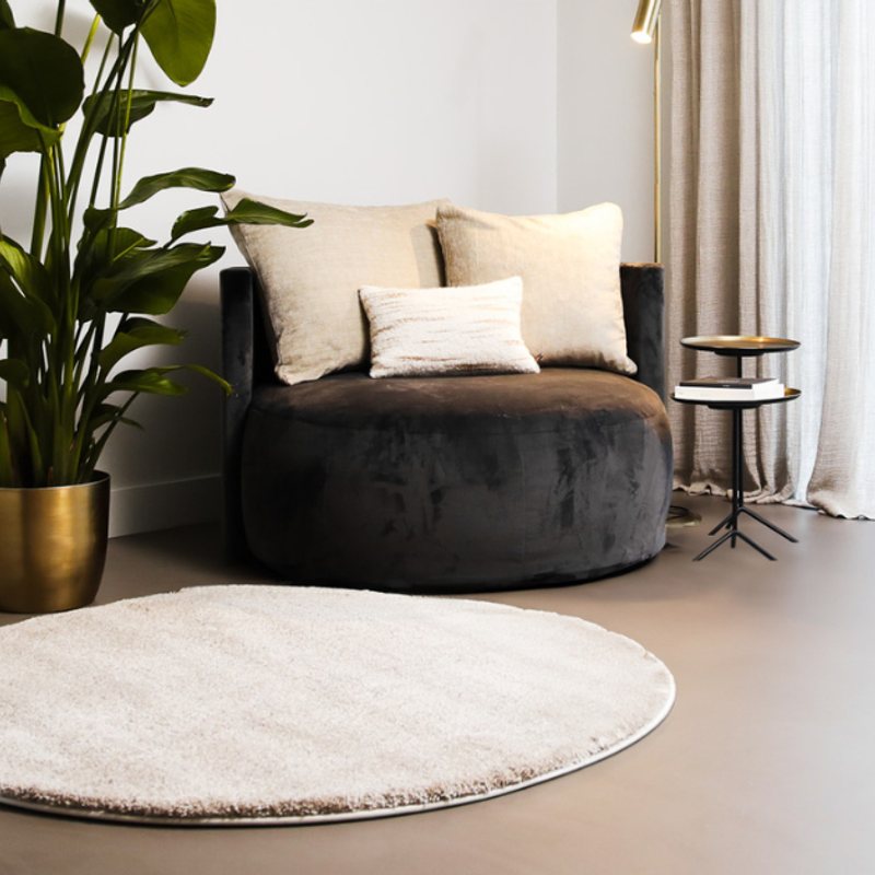 Amerie 14 - Rond Hoogpolig vloerkleed in Beige