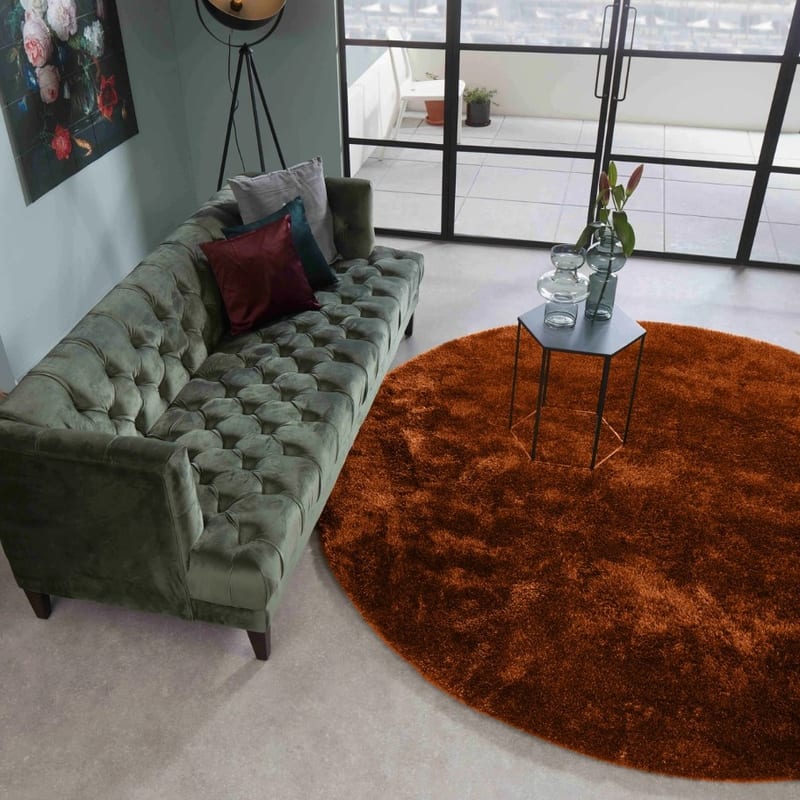 Ross 63 - Rond hoogpolig vloerkleed terra/oranje