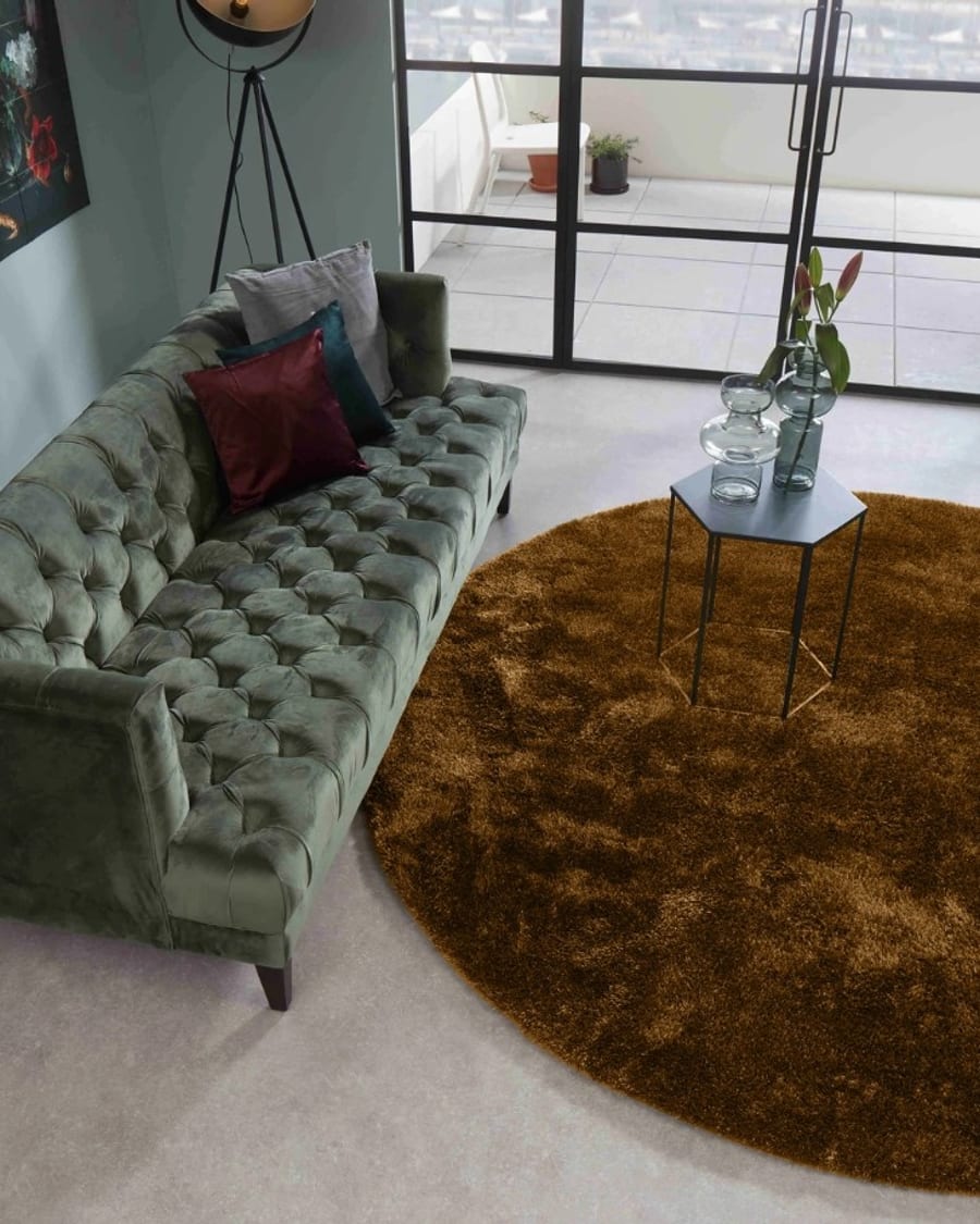 Ross 69 - Rond hoogpolig vloerkleed in bruine kleurensamenstelling